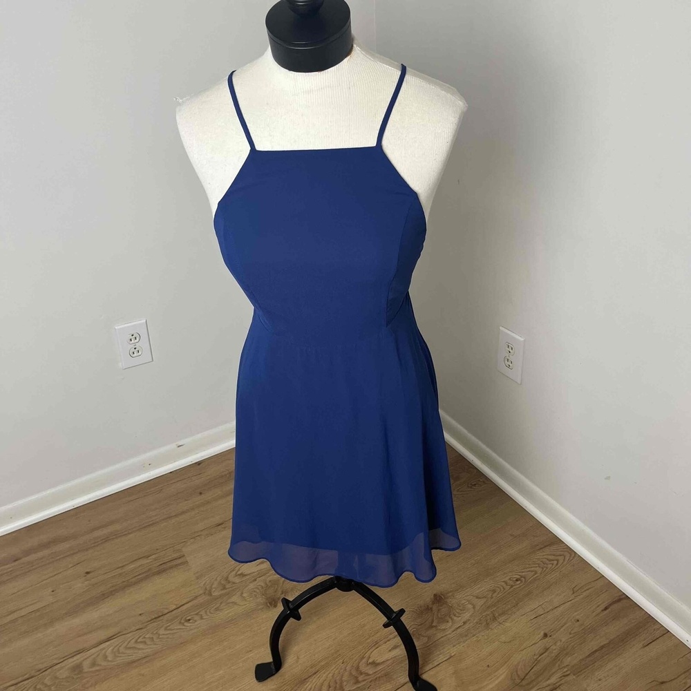 Lulus Blue Fit & Flare Cross Back Sleveless Dress‎ Size XS